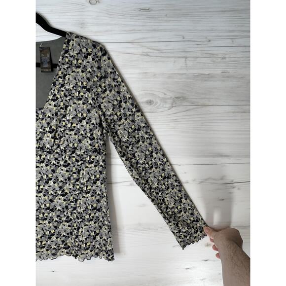 Axcess Liz‎ Claiborne Blouse Womens XL Gray Black Yellow Square Neck Lined Top - Picture 3 of 10